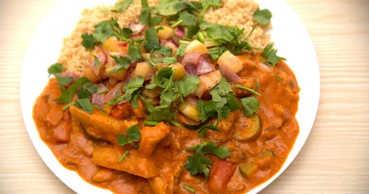 Tomato-Coconut Zucchini & Carrot Curry With Chutney and Couscous